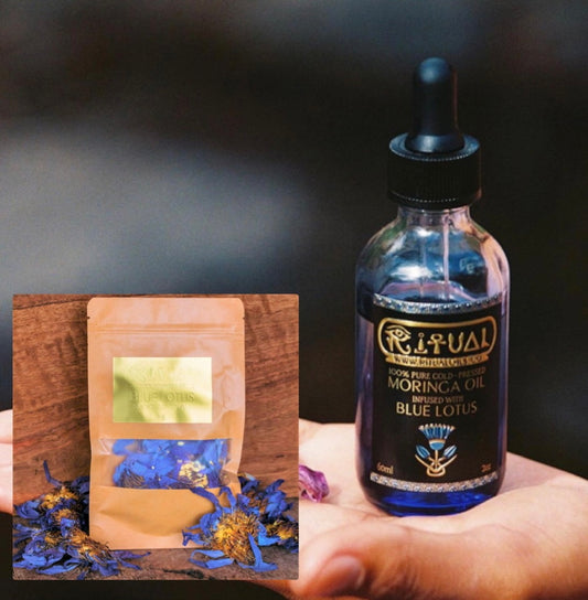 Blå Lotus & Moringa Oil fra Ritual Oils 60ml + 1 pakke Blå Lotus Blomster - spar 30,-kr
